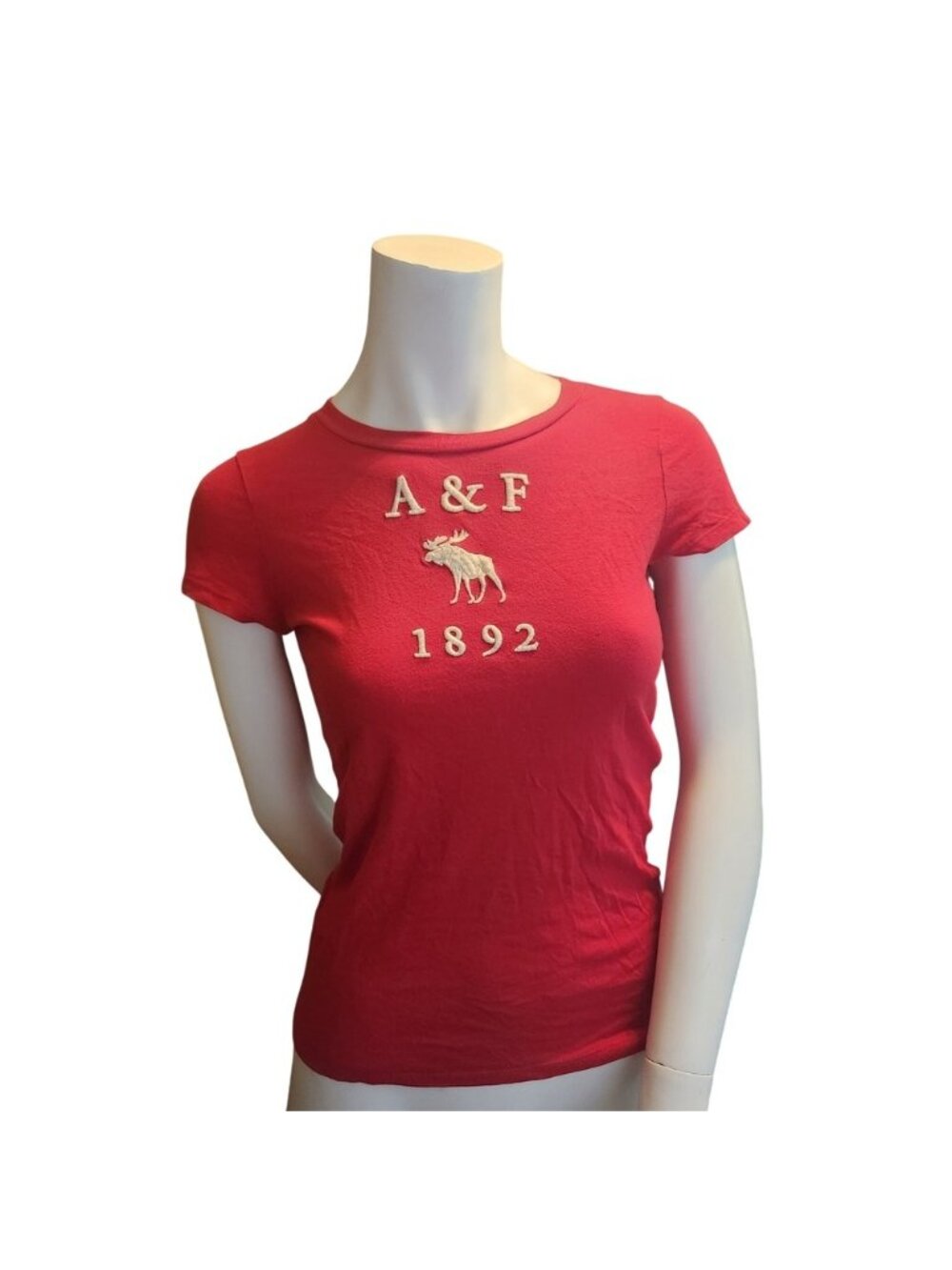 Crisp y2k Abercrombie & Fitch Red Embroidered Moose Logo Graphic T-Shirt Small